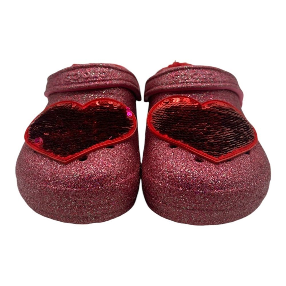 CROCS Classic Lined Pink Glitter Heart Clog Valentine's Day Sequin Womens Size 8 - Picture 4 of 9